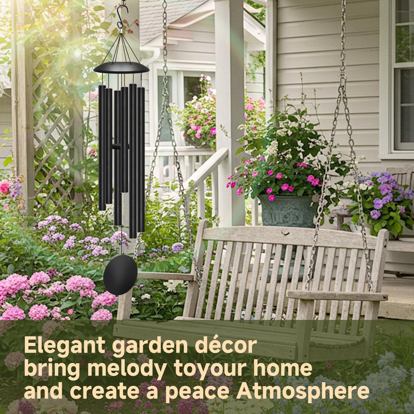 45" Large Wind Chimes for Outside, 6 Thick and Bold Aluminum Tubes Tuned Relaxing Melody Wind Chime Deep Tone, Big Wind Chimes for Garden Patio Decor, Great Gift Idea for Mother's Day (Black)