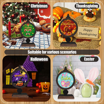RattanView 21 Pcs Wooden Seasonal Decor Interchangeable Holiday Signs for Tiered Tray Farmhouse Table Centerpiece Mantel Desk All Year Decor for Winter Fall Valentine Home Decoration Gifts