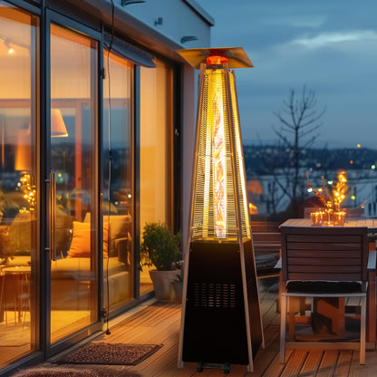 PATIOPIA 48,000 BTU Flame Pyramid Pool Heater With Cover, Triple Safety Protection Portable Patio Heater with Patio Cover, Warm Glass Tube with Durable Wheels-Black