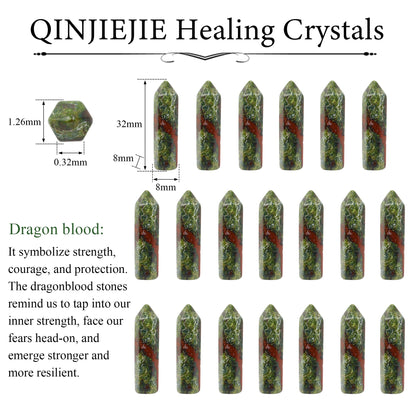 QINJIEJIE Dragon Blood 20 PCS Healing Crystals Stones Sets Wands Bulk Natural Pocket Crystal Towers Assorted Pointed Reiki Gemstones Polished Energy Meditation Chakra Gifts for Women Men