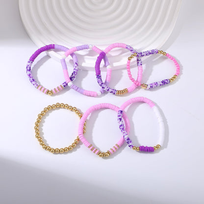 RISHEGAE Heishi Beaded Stretch Bracelets for Women Stackable Gold Polymer Clay Beads Bracelets Friendship Boho Summer Beach Bracelet Jewelry Set (F-H purple)
