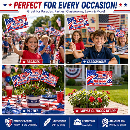 America 250th Anniversary Stick Flags 25/50 Pack – 1776-2026 Patriotic Hand Held American Flags, Small Mini USA Flags for Parade, Party, Classroom, Memorial Day, Independence Day & July 4th Decorations (50)