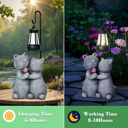 twinbling Outdoor Cat Garden Statues with Solar Lantern, Solar Lantern Cat Figurines Decor for Yard, Lawn, Porch & Patio, Unique Housewarming/Birthday Gifts for Women