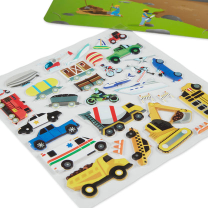 Melissa & Doug Vehicles Puffy Sticker Play Set Travel Toy with Double-Sided Background, 32 Reusable Puffy Stickers