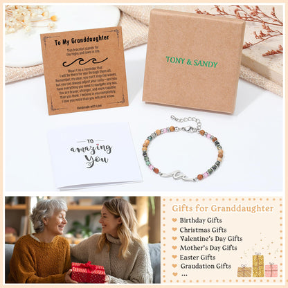 TONY & SANDY Granddaughter Gifts from Grandma, to My Granddaughter Wave Bracelet for Women, Granddaughters Birthday Graduation Her Christmas Teens Jewelry Presents Sweet 16 Mothers Day