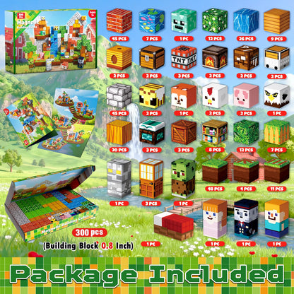 Goody King 300PCS Magnetic Blocks - Forest Magnetic Building Blocks, Stacking Magnets for Kids, Strong Magnets, Sensory Toy for STEM Learning Toys for Kids 3+ Boys and Girls Christmas Birthday Gifts