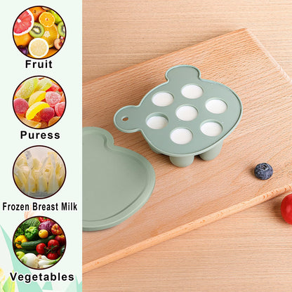 Gedebey 3-in-1 Baby Food & Fruit Feeder Set – Breastmilk Popsicle Mold with Freezer Tray, Teething Relief Toy, BPA Free Infant Silicone Feeding Combo, 3 Bonus Sizes (S/M/L) Sacs (Pea Green)