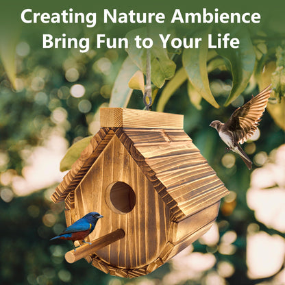 KWISAMR 1 Pack Wren Houses for Outdoors,Natural Wooden Hanging Bird House for Chickadee,Bluebird,Handmade from Natural Wood for Garden Decorations