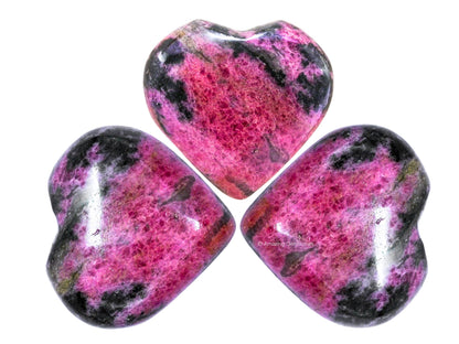 Rhodonite Crystal Heart Palm Stone - Pocket Massage Worry Stone for Natural Body Chakra Balancing, Reiki Healing and Crystal Grid
