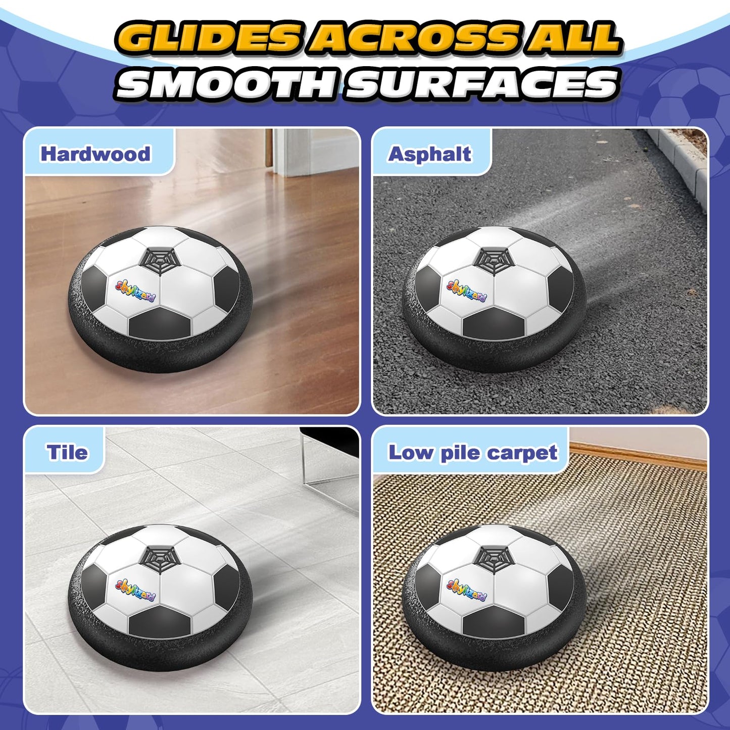 ShyLizard Hover Soccer Ball,Boys Toys Gifts for 3 4 5 6 7 8 Years Old,Air Power Kids Soccer Ball with LED Light,Hover Soccer Ball Indoor for Kids 3-5 6-8,Outdoor Indoor Game for Boys and Girls