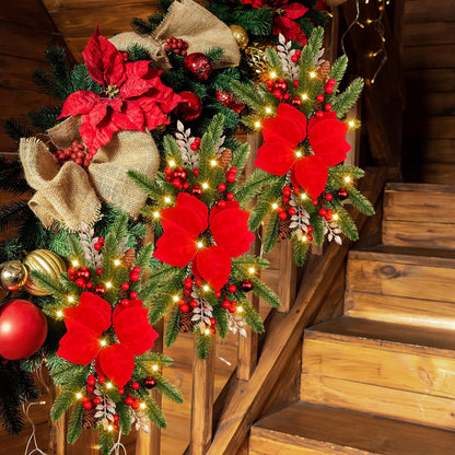 Hotop 3 Pcs Artificial Christmas Swag 17.7" Prelit Teardrop Christmas Swags for Stairs Xmas Garland with Lights for Decorating Outdoor Front Door Window Home(Red)