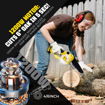 Autubin 2-in-1 Electric Pole Saws for Tree Trimming, 1200W Brushless Cordless Pole Saw & 6 Inch Mini Chainsaw,16 Ft Max Reach & Multi-Angle, Tree Trimmer Branch Cutter Limb Pruner with 2 Batteries