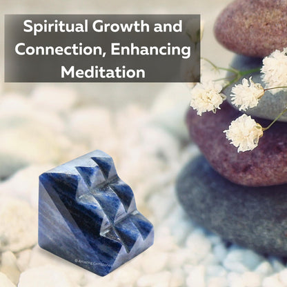 Amazing Gemstone Sodalite Crystal Pyramid with 9 Pyramid Plate Bottom - 1" Mini Pyramid Figurine of Natural Stone Pyramid for Meditation, Reiki, Chakra Balancing Vastu Pooja and Crystal Grids