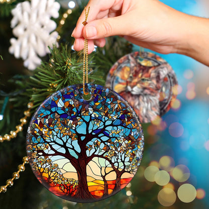 Touber Tree of Life Ornament, Christmas Decoration, Holiday Present Idea, Heirloom Keepsake, Round Ceramic, Bauble Present, Tree of Life