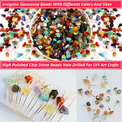 Natural Stone Chip Beads - 1200PCS Mixed Color Healing Crystal Rock Beads - 20 Colors - Hole Drilled for DIY Art Crafts (20 Colors - 1200PCS)