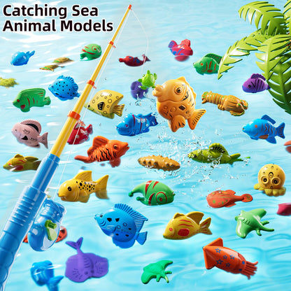 TEMI Magnet Fishing Game for Kids 4-8, Fish Toys for Kids 3-5, Bathtub Floating Fishing Pole, Water Table Pool with Rod Net, Summer Water Play Indoor and Outdoor, Gifts for Holiday for Boy and Girls