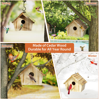 Auslar Bird House, Bird Houses for Outside, Wooden Birdhouse for Outdoors, Hanging Bluebird House for Cardinals Finch Wren Swallow for Wild Bird Viewing