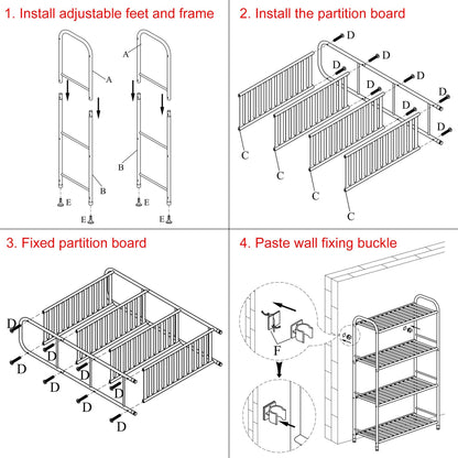 JSB 4-Tier Adjustable Shelving Unit, Heavy Duty Storage Rack Organizer Metal Corner Shelf for Kitchen Living Room Laundry Pantry Bathroom (Black, 4 Tier)…