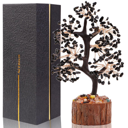 Black Obsidian Crystal Tree of Life Chakra Stone, Birthday Gifts for Women, Mon, for Sister,Feng Shui Office Decor Tree for Postive Energy, Money, Good Luck, Christmas Decor, Spiritual Gifts