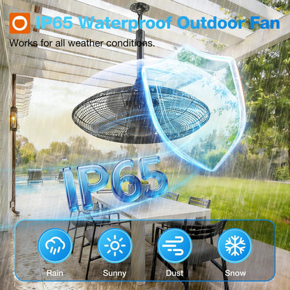 addlon Outdoor Fans for Patios, 20 inch IP65 Waterproof Gazebo Fan Remote&APP Control, 6 Speeds, Quiet, DC Motor, Plug in Ceiling Fan with Hook Hanging Caged Fan for Pergola Porch Canopy Backyard