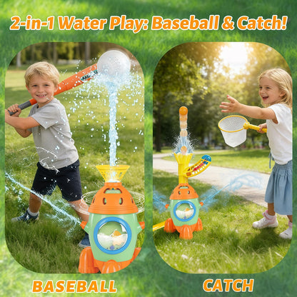 Kids Outdoor Water Baseball Sprinkler Toys for Ages 3-8 – Backyard Tball Set with Adjustable Flow Control Valve & Bat Ball – Summer Splash Water Games for Toddlers 4-7