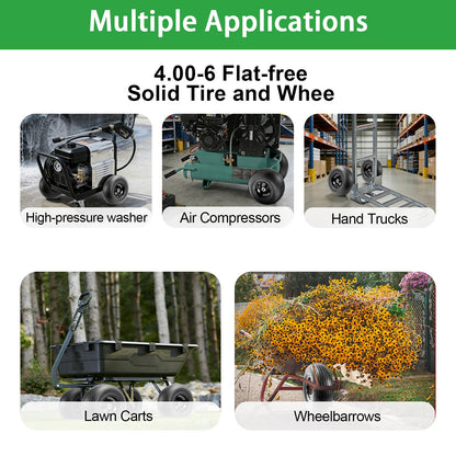 LTNICER 4.00-6 Flat-free Solid Tire and Wheel, 13" Wheelbarrow Wheels and Tires with 5/8" or 3/4" Bearings, 1.75" Centered Hub for Wheelbarrow/Wagon/Trolley/Garden Scooter Cart(2 PCS)