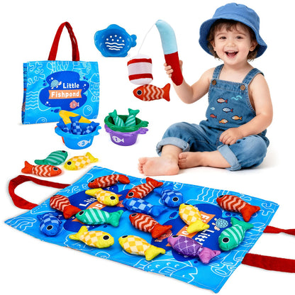 Gacoman Montessori Toys for 1 Year Old Boy Girl Birthday Gift- Cloth Fishing Game for Toddler1-3 with Stacking Cups Number Color Counting, Learning Educational Toys Baby Toys 12-18 Months