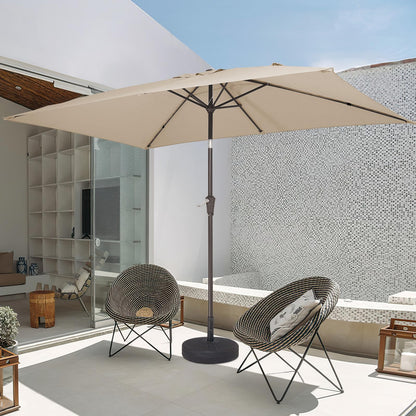 JEAREY 6.5x10 ft Rectangular Patio Umbrellas Rectangle Outdoor Umbrella with Push Button Tilt and Crank, Market Table Umbrella 6 Sturdy Ribs UV Protection for Poolside Garden Backyard Deck, Beige