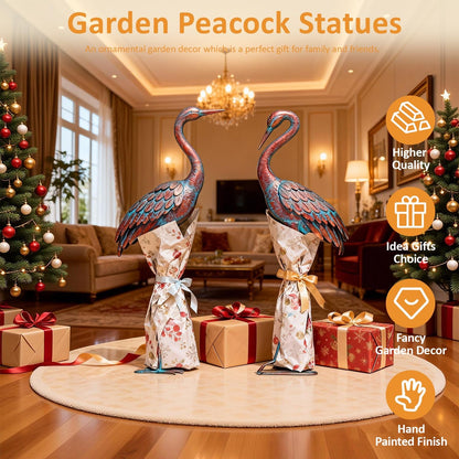 Kircust Garden Crane Statues Patina Heron Decoy, Standing Metal Crane Sculptures Bird Yard Art for Outdoor Decor, 47-48 Inch, Set of 2