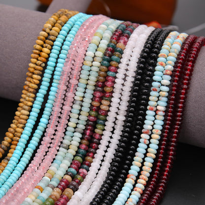 BONNY BOXX 1 Strand (150PCs) Natural 2 * 4mm Blue Dot Rondelle Beads, Natural Abacus Disk Stone Beads Loose Spacer Gemstone for DIY Bracelet Necklace Jewelry Making