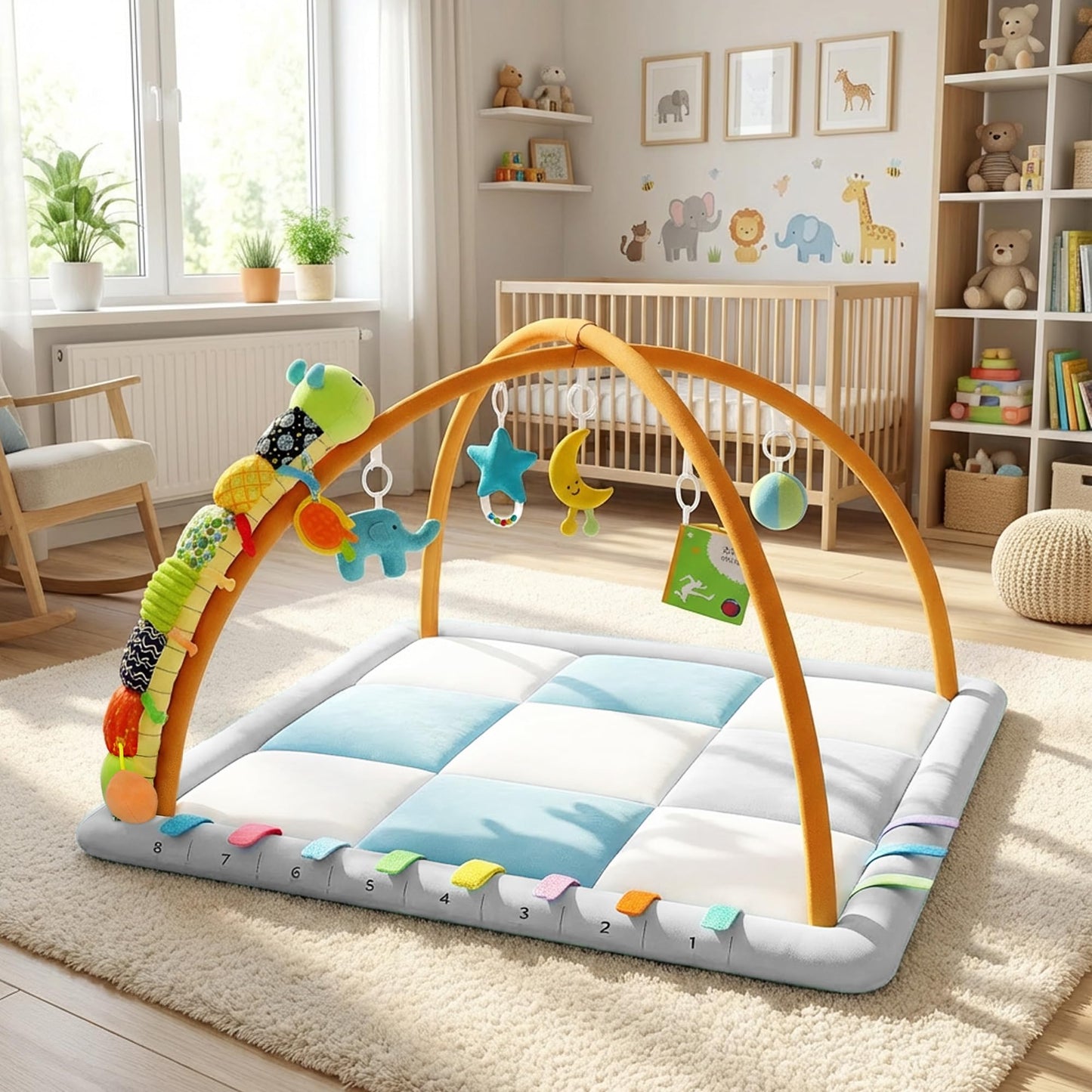 Kidmoze Baby Gym, with 5 Detachable Toys and Baby Sensory Toy Play Gym, Promote Motor Skills & Sensory Development Mat, Newborn Infant Baby Essentials Gift.