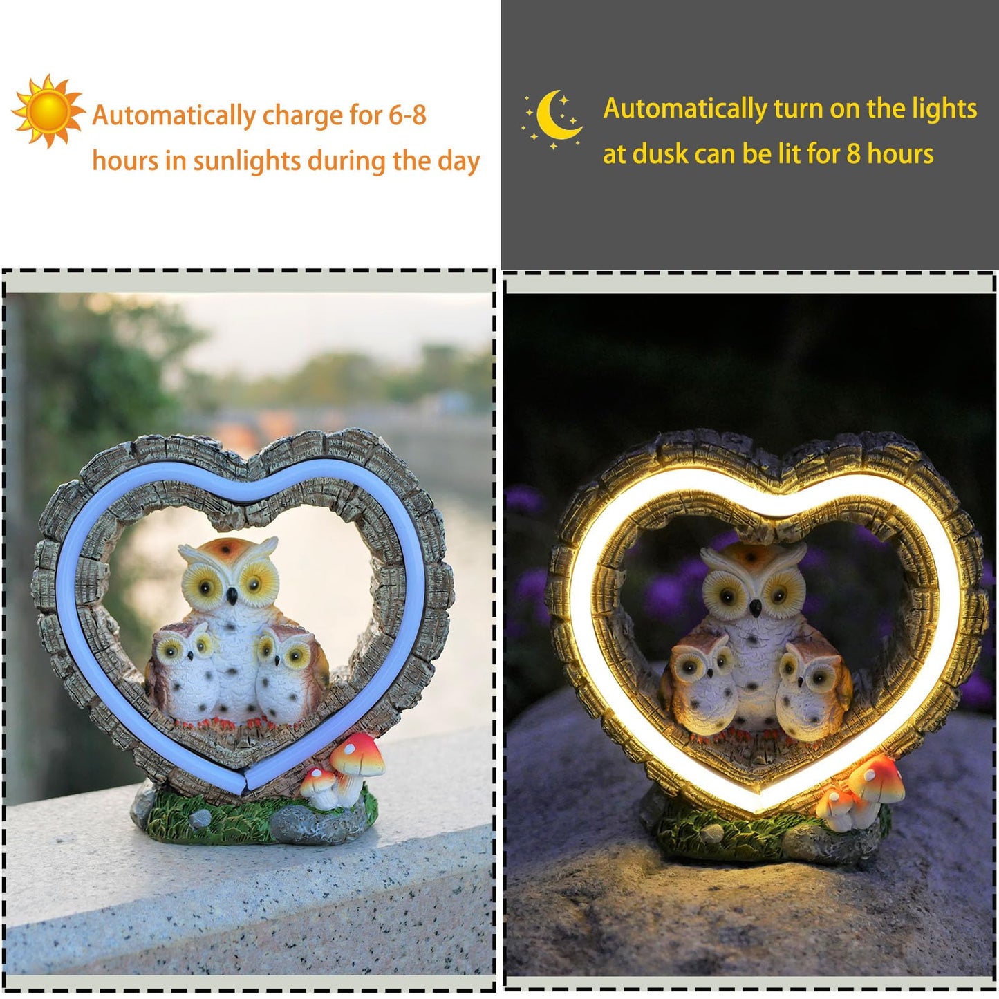 xxoasis Solar Owl Garden Statue, Outdoor Waterproof Handmade Resin Statue Solar LED Lights, Warm Owl Family Decoration, Suitable for Roads, Yards, lawns