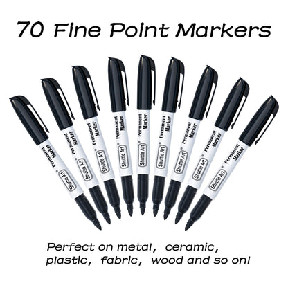 Shuttle Art Permanent Markers, 70 Pack Black Permanent Marker set,Fine Point, Works on Plastic,Wood,Stone,Metal and Glass for Doodling, Marking