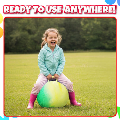 Bedwina Hopper Ball with Handle for Kids 18-inch (45cm) Bouncy Balls for Kids, Jumping Kangaroo Hippity Hop, Hopping Sit and Spin with Handle with Hand Pump, Marble Green & Yellow
