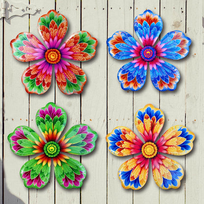 Giyyomtr Metal Flowers Wall Decor - 4pcs 6.2'' Metal Wall Art Hanging Decorations for Outdoor Fence Garden Yard Patio Exterior Wall Decor