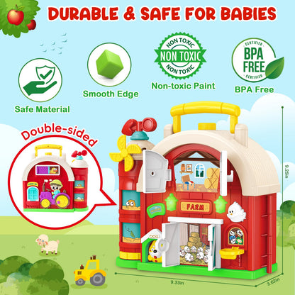 Toddler Toys for 1-2 Year Old Boys & Girls, Farm Barn Montessori Busy Board, Early Educational Toy for Kids 1-3, Motor Skills Developmental Toy for 12-18 Month, Christmas Birthday Gift for Aged 1+
