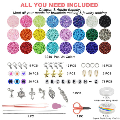 Redtwo 4mm Glass Seed Beads for Jewelry Bracelet Making Kit, Small Beads Friendship Bracelet Kit, Tiny Waist Beads with Letter Beads and Elastic String, DIY Art Craft Girls Gifts