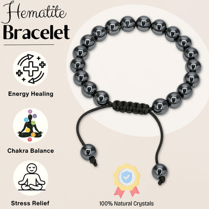 Amazing Gemstone Hematite Bracelet, Gifts For Men & Women - Protection Healing Crystal Bracelet - 8mm Gemstone Beaded Adjustable Bracelet, Pulseras Para Hombres Mujer Stocking Stuffers