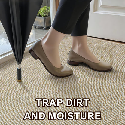 BEISIFLOOR Ultra Thin Door Mat Indoor Entrance 17"x29", Low-Profile Indoor Door Mat, Non Slip Entry Mat Rubber Backing Unique Herringbone Design Inside Doormat Dirt Trapper Entryway Mats, Beige