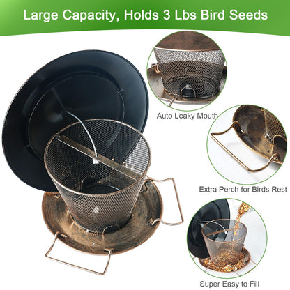 Samhe Bird Feeder for Outdoor, Rainproof Weatherproof Metal Hanging Wild Bird Feeder with 9.8" Roof 3 LBs Seeds Capacity, Easy to Clean & Refill