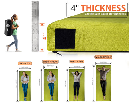 GAIALOOP 4 INCH Thick Memory Foam Camping Mattress, Roll Up Floor Sleeping Mat Camp Cot Mattress Pad Travel Camping Couch Bed for Guest Adults Side Sleepers [Single:75 * 30 * 4"]