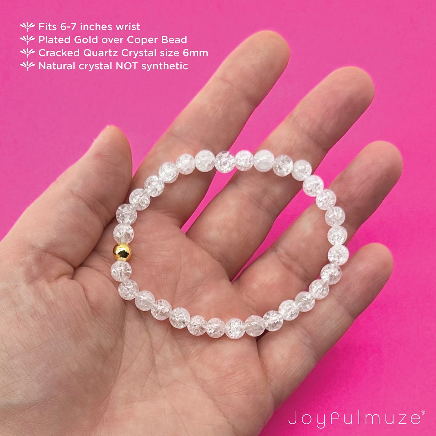 Joyfulmuze Sisters Stretch Bracelets, Burst Clear Quartz Crystal, Chakra Healing Energy, White Natural Stone, Handmade Jewelry Gift for Women, 6.5-7” wrist, 2pc