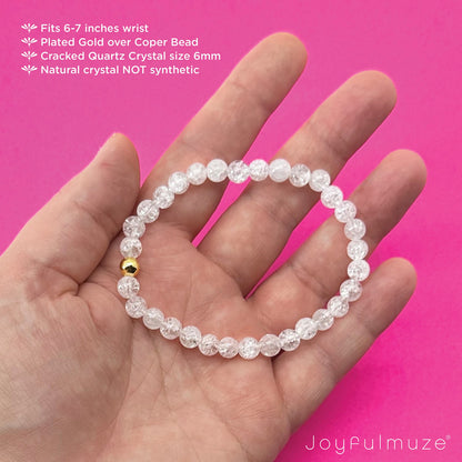 Joyfulmuze Sisters Stretch Bracelets, Burst Clear Quartz Crystal, Chakra Healing Energy, White Natural Stone, Handmade Jewelry Gift for Women, 6.5-7” wrist, 2pc