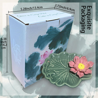 Lotus and Leaf Incense Stick Holder with Hole, Green Porcelain Incense Tray Ash Catcher for Spa, Meditation Room, Yoga, Home, Office, Ash Tray, Jewelry Tray