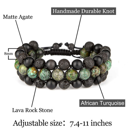 Bivei 8mm Natural Lava Rock Stone Bracelets for Men, Healing Crystal Essential Oil Diffuser Beads Bracelet Chakra Yoga Energy Anxiety Gemstone Bracelet - 3 Layer