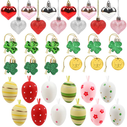 JUNEBRUSHS Valentines Day Decor Tree Decorations Set, 36 Pcs Ornaments for Valentine's St Patricks Easter Glossy Glitter Hanging Decorations for Home Wedding Party