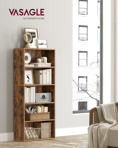 VASAGLE CUSTOS Collection - Bookshelf, 5-Tier Bookcase, Book Shelf, Open Storage Shelf, 9.4 x 23.6 x 52.5 Inches, for Living Room, Home Office, Dining Room, Rustic Brown ULBC165X01