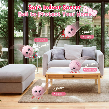 VangeBow Silent Indoor Soccer Balls for Toddlers 1-3, Inflatable Soft Plush Baby Toddler Soccer Ball Toys Gifts for 1 2 3 4 5 Year Old Boy Girl First Birthday Gift (Pink Elephant, Pump Include)
