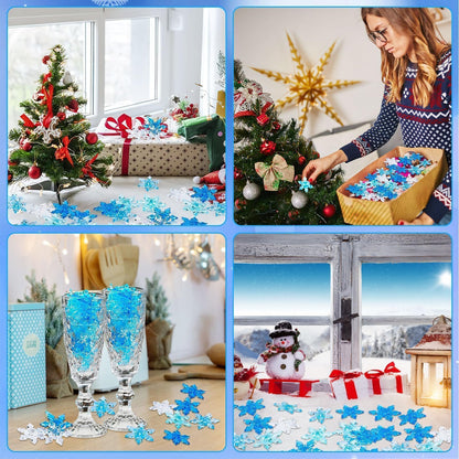 240Pcs Winter Acrylic Snowflake Ornaments 3D Blue Translucent Snowflake Crystals Gems Christmas Xmas Pendant Beads DIY Crafts for Vase Filler,Table Scatter, Party Wedding Arts Crafts Decoration