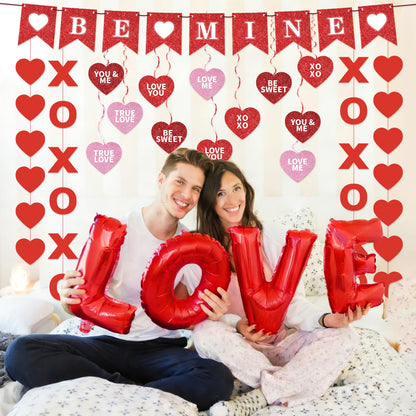 Valentines Day Decorations Valentine's Day Be Mine Decorations Hanging Heart Swirls, BE Mine Love Heart XO Garlands Banner for Valentines Decor Home Classroom Wedding Party Supplies